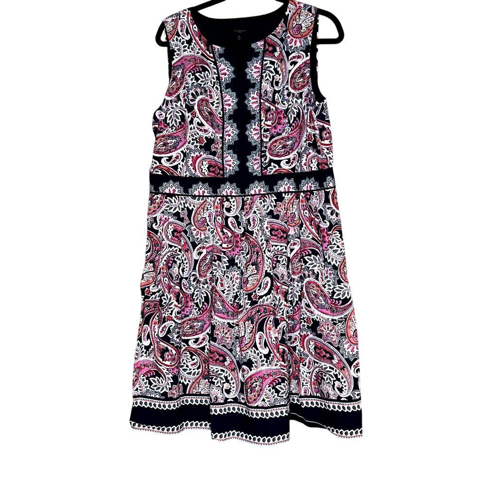 Talbots somens size 16P dress pink/navy paisley sleeveless lined corpcore